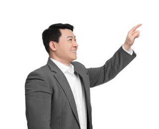 Photo of Businessman in suit posing on white background