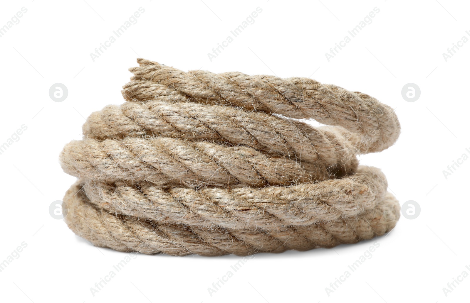 Photo of Bundle of hemp rope isolated on white