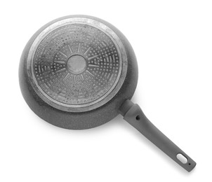 Photo of Frying pan isolated on white, bottom side