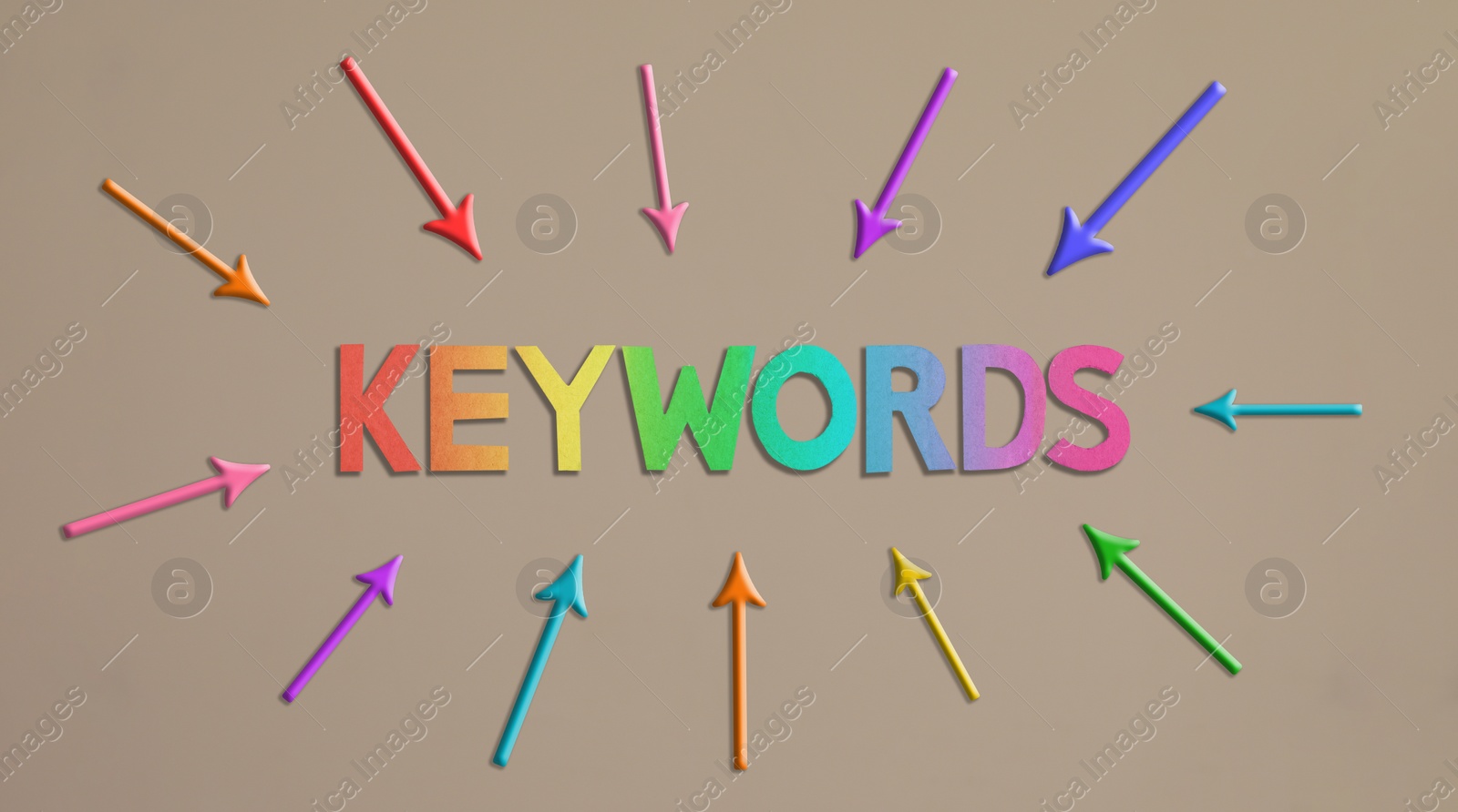 Image of Text KEYWORDS made of color cardboard on light background