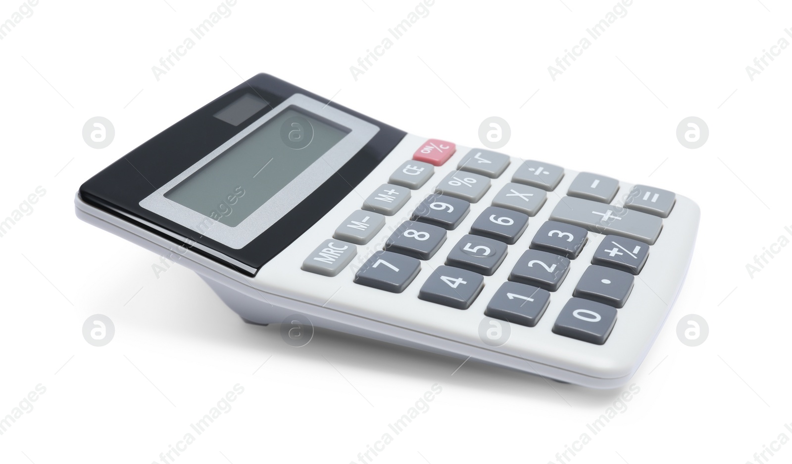 Photo of Modern calculator isolated on white. Office stationery