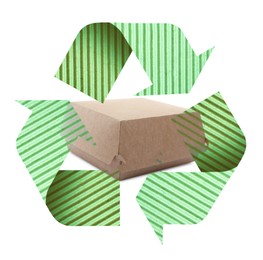 Image of Paper box and recycling symbol on white background