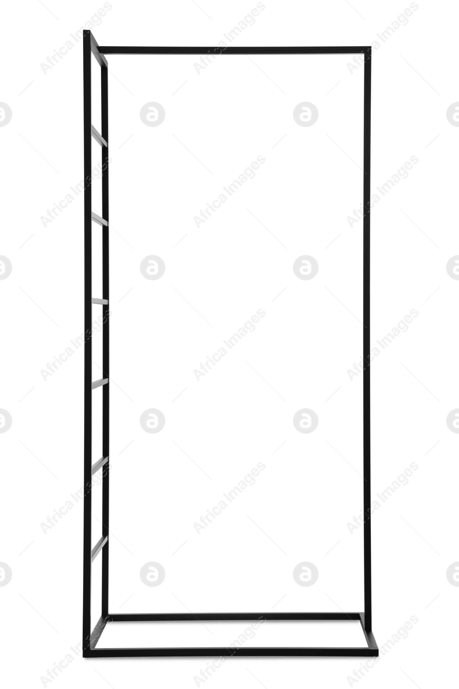 Photo of Stylish empty metal rack on white background