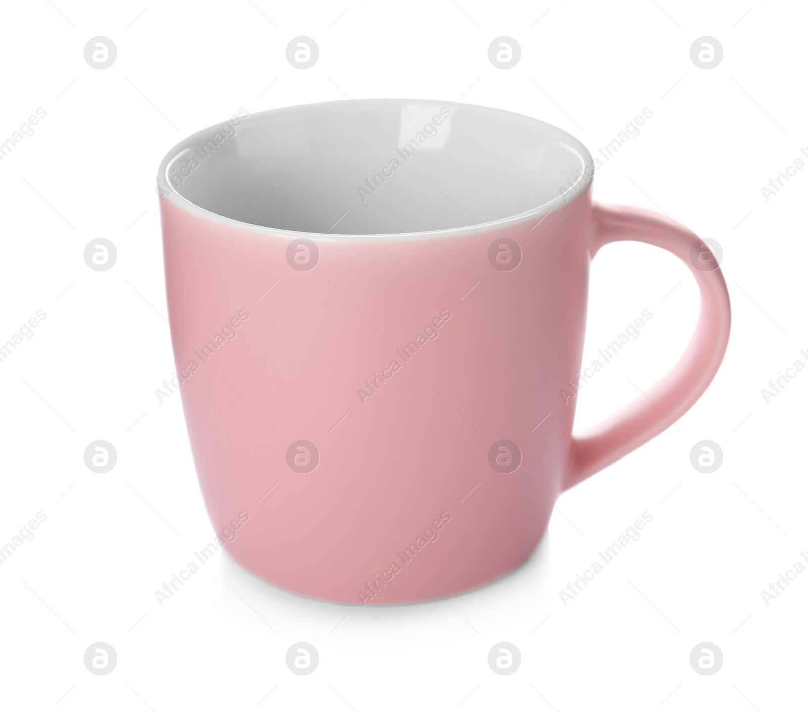 Photo of Empty pink ceramic cup isolated on white