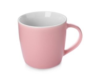 Empty pink ceramic cup isolated on white