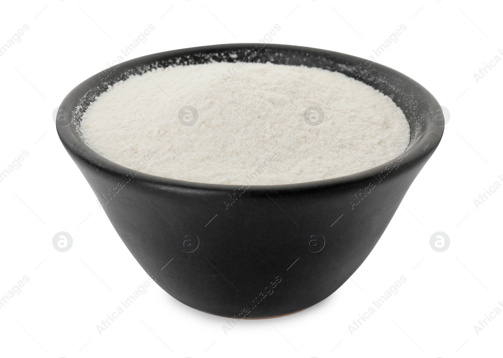 Photo of Baking powder in bowl isolated on white