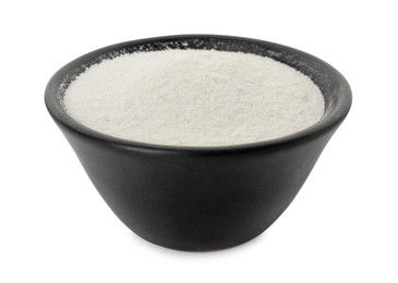 Photo of Baking powder in bowl isolated on white