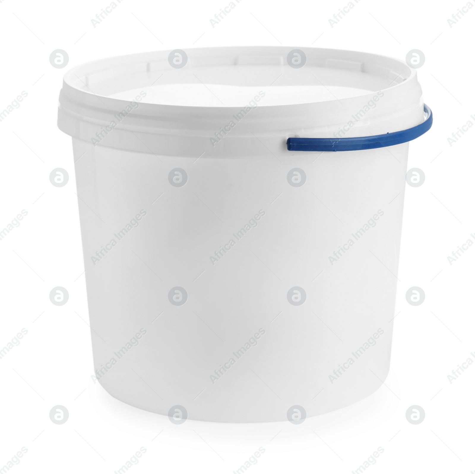 Photo of One blank plastic bucket isolated on white