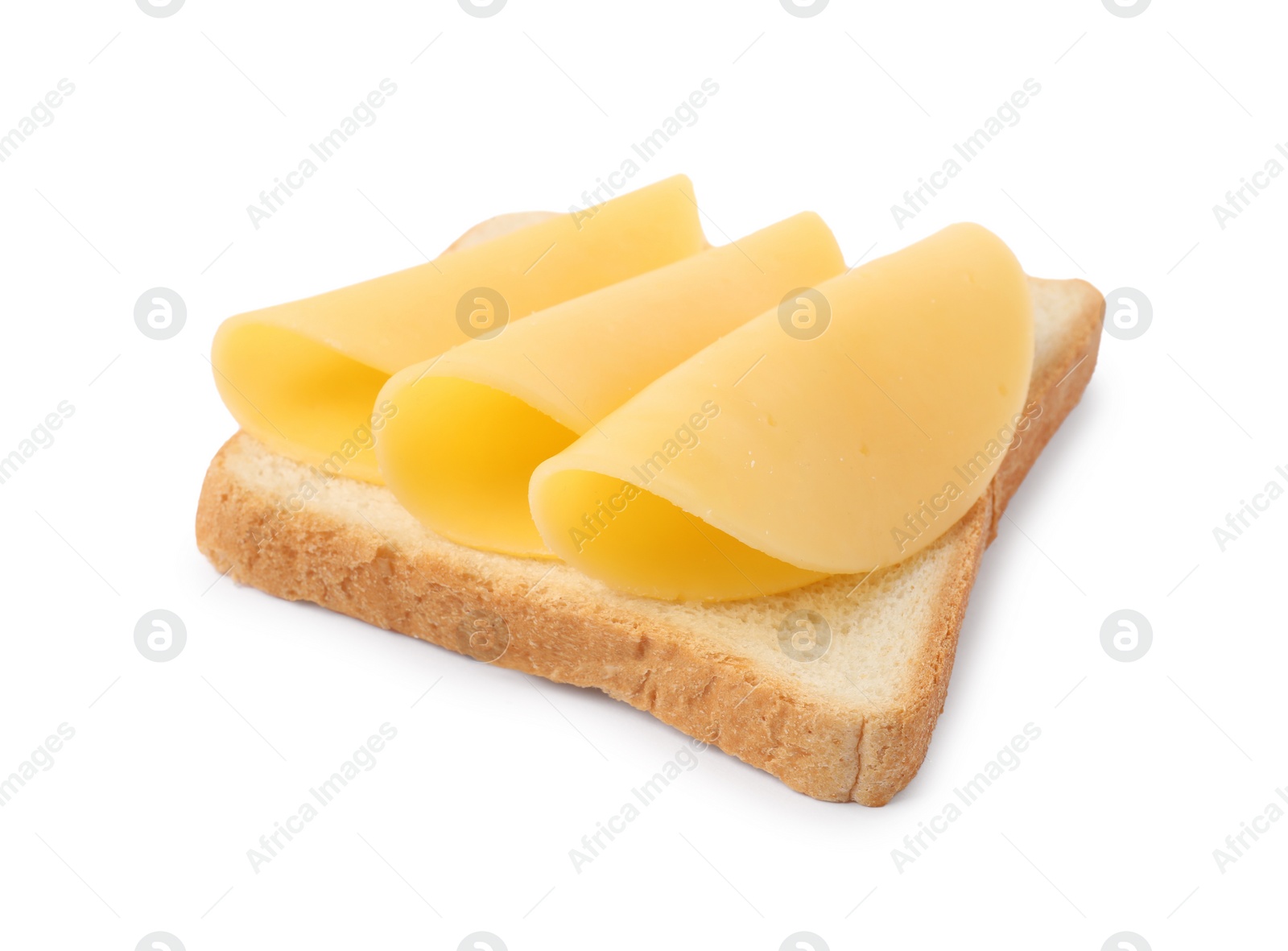 Photo of Tasty sandwich with slices of fresh cheese isolated on white