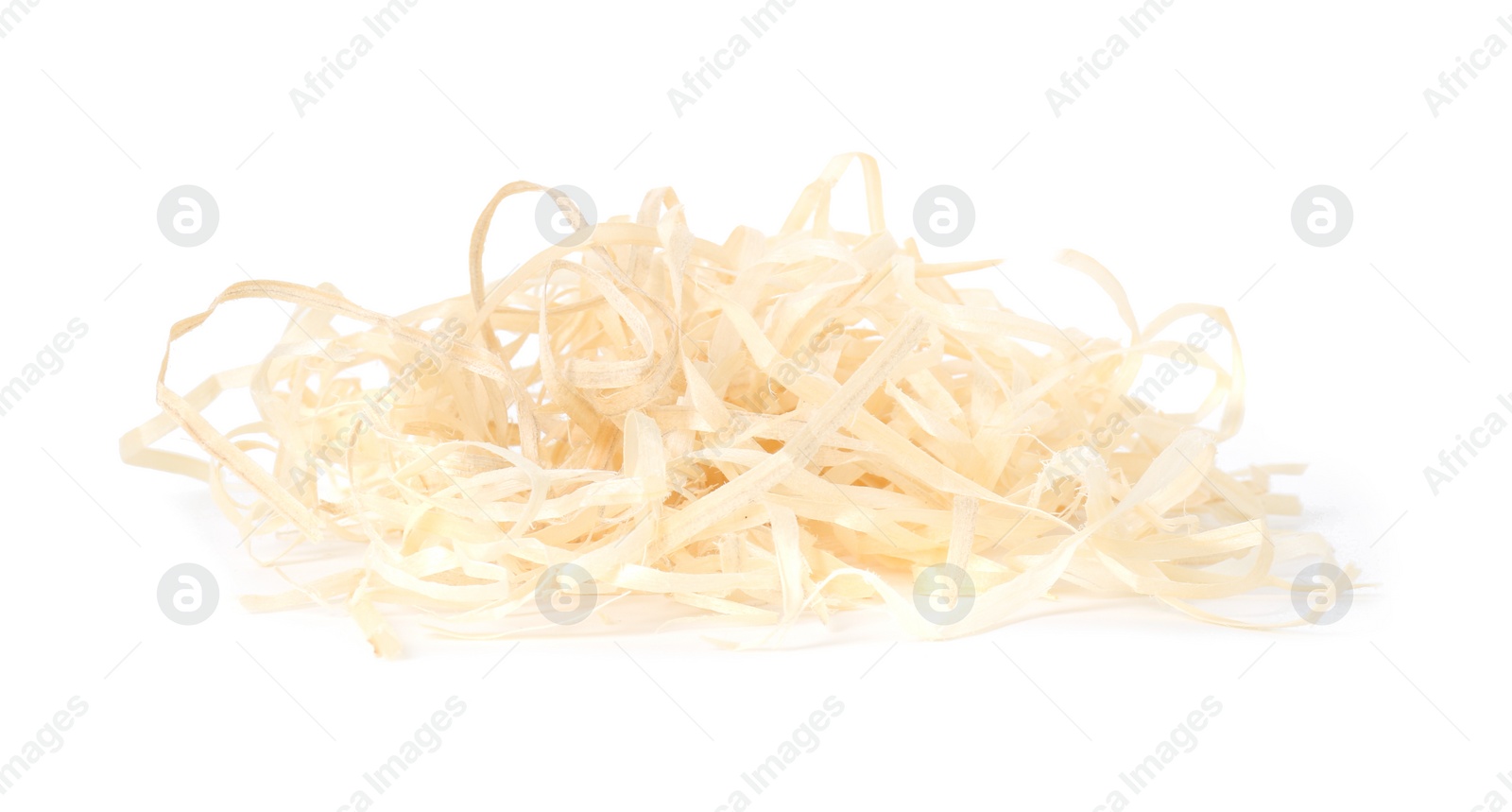 Photo of Pile of wood shavings isolated on white