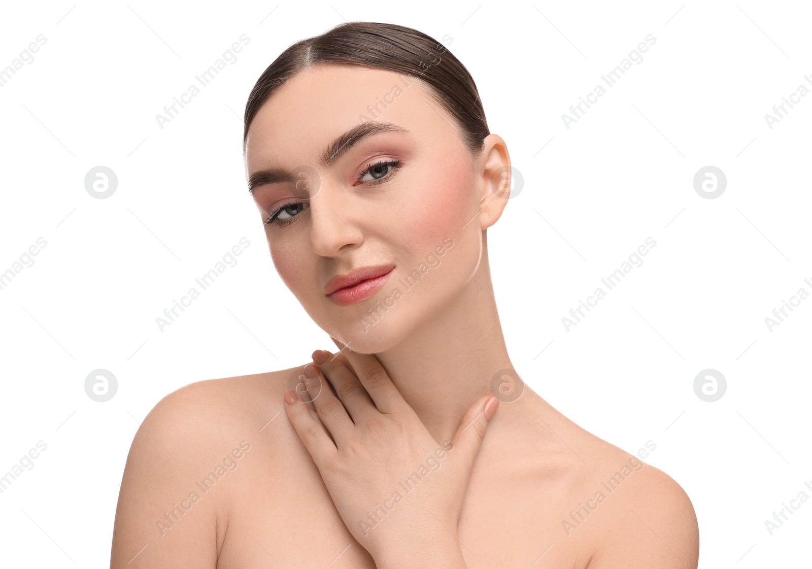 Photo of Portrait of beautiful woman on white background