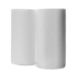 Photo of Rolls of paper tissues on white background