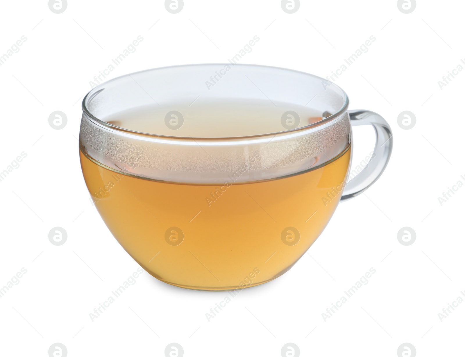 Photo of Glass cup of buckwheat tea on white background