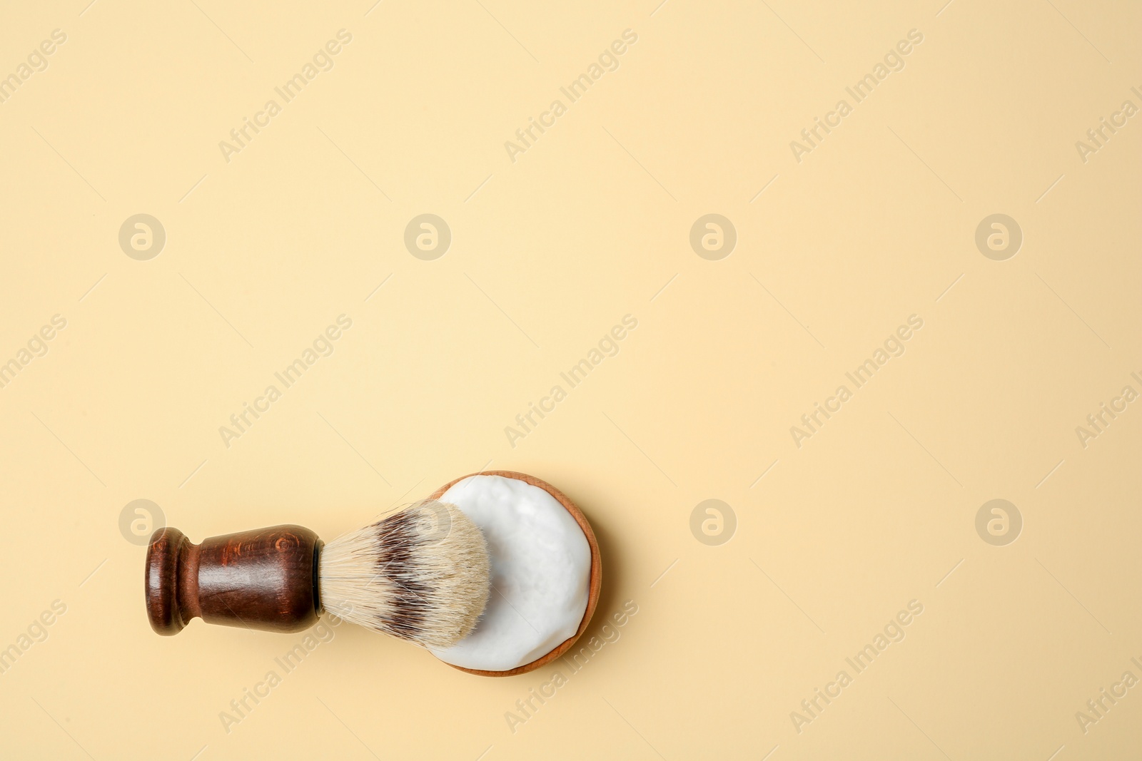 Photo of Flat lay composition with men's shaving accessories and space for text on color background