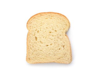 Slice of wheat bread isolated on white, top view