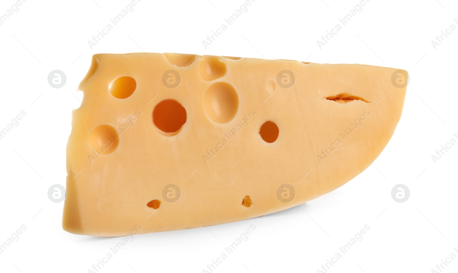 Photo of Piece of delicious cheese on white background