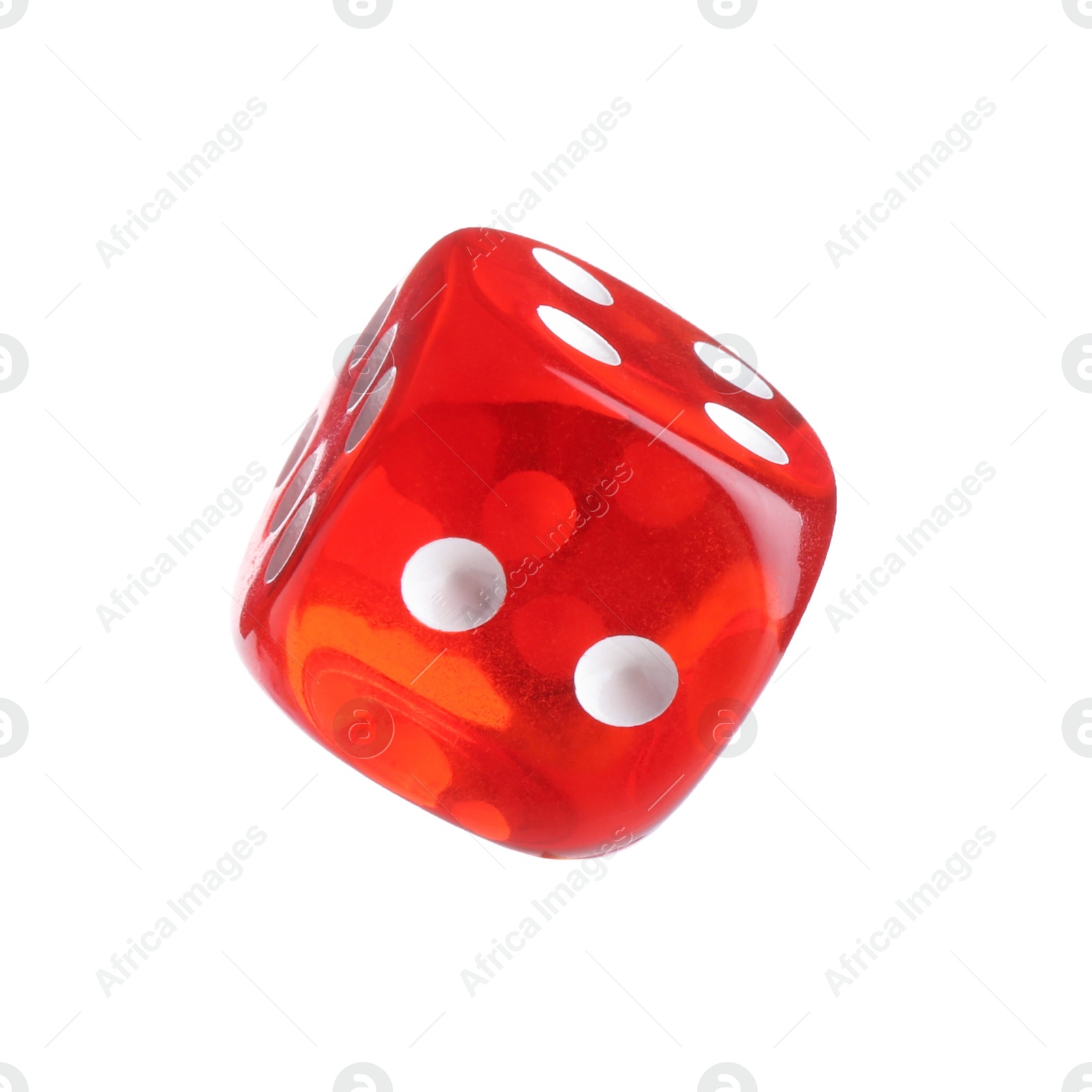 Photo of One red game dice isolated on white