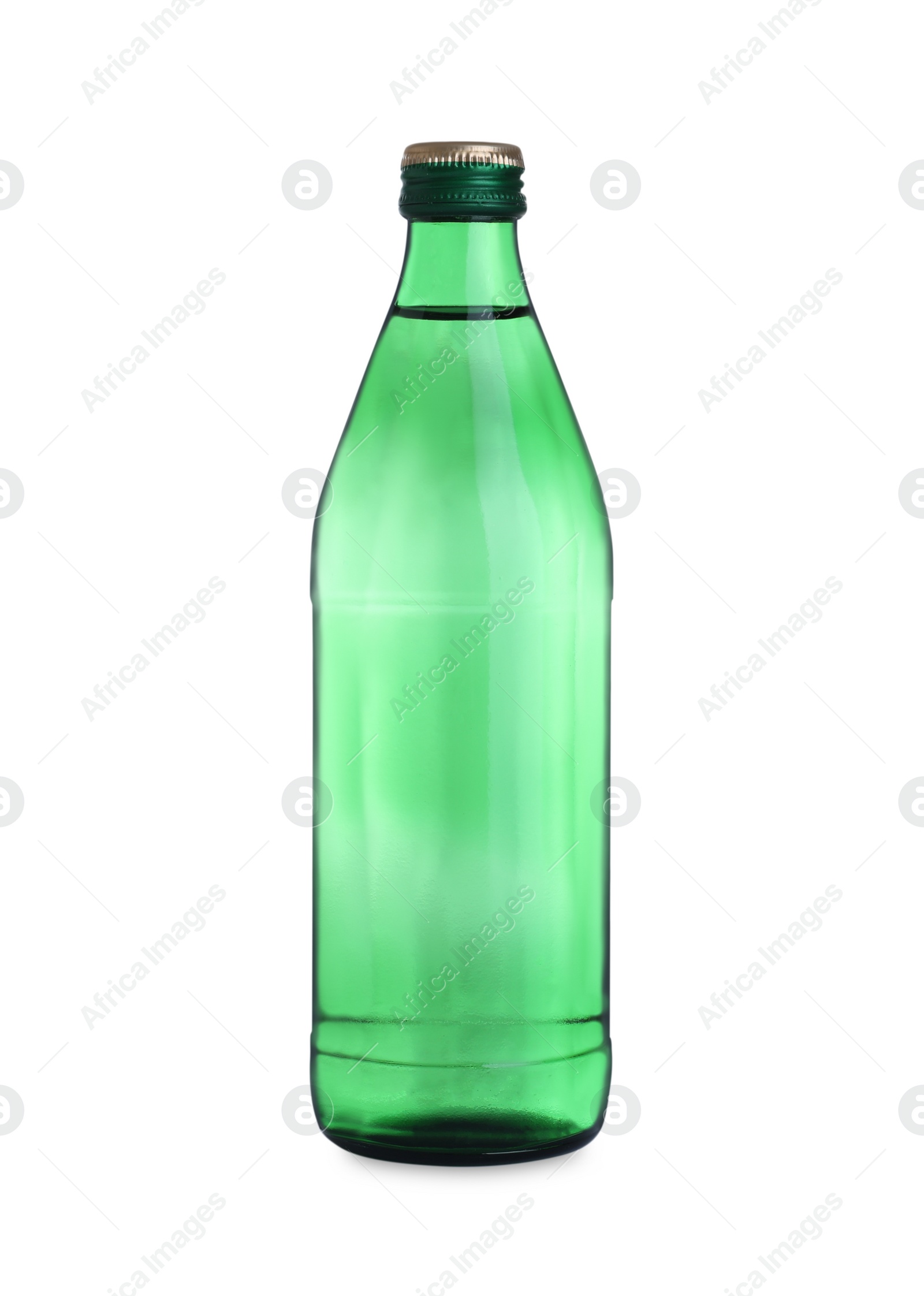 Photo of Glass bottle with soda water isolated on white