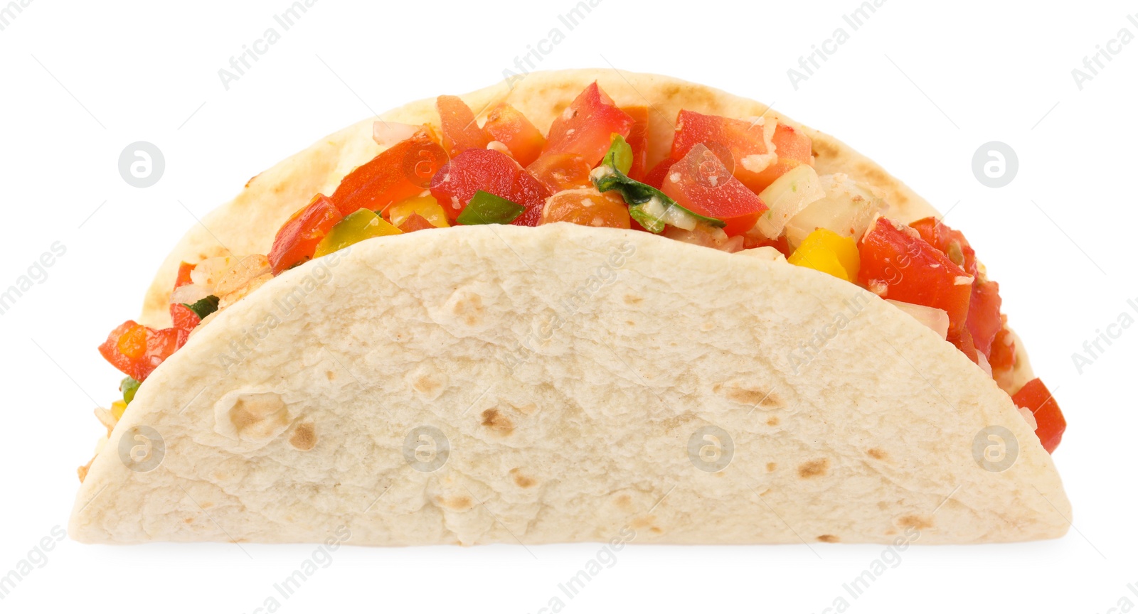 Photo of Delicious taco with vegetables isolated on white