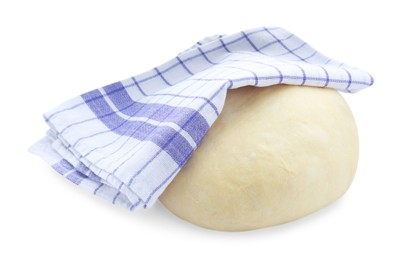 Fresh yeast dough and towel isolated on white