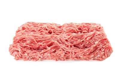 Photo of Raw fresh minced meat on white background