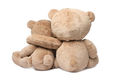 Photo of Cute teddy bears isolated on white, back view