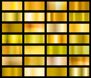 Image of Set of gold textures on black background