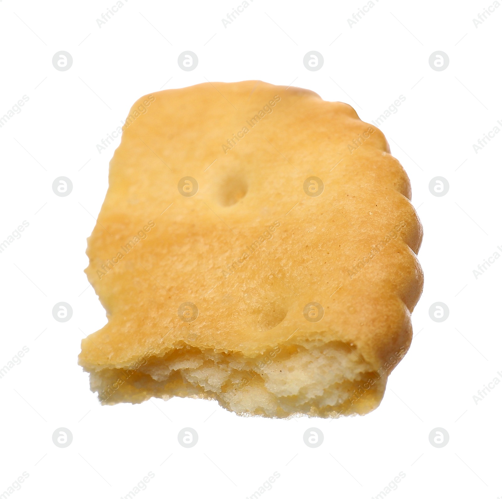 Photo of Piece of tasty cracker isolated on white