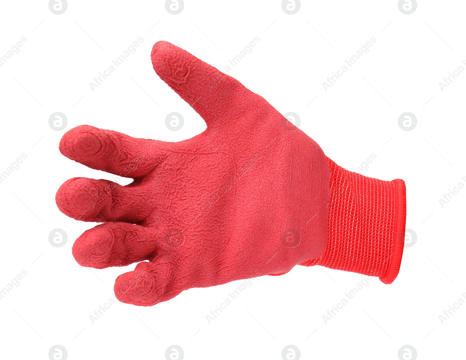 Image of One red gardening glove isolated on white