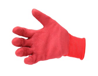 Image of One red gardening glove isolated on white