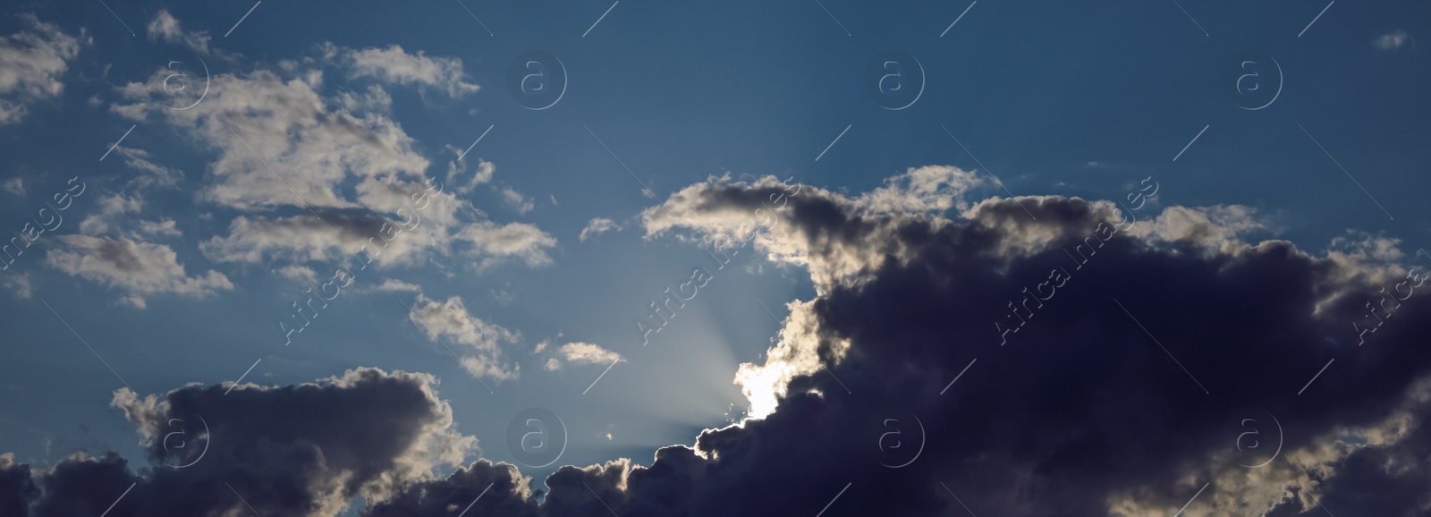 Image of Beautiful view of sky with dark clouds after thunder. Banner design