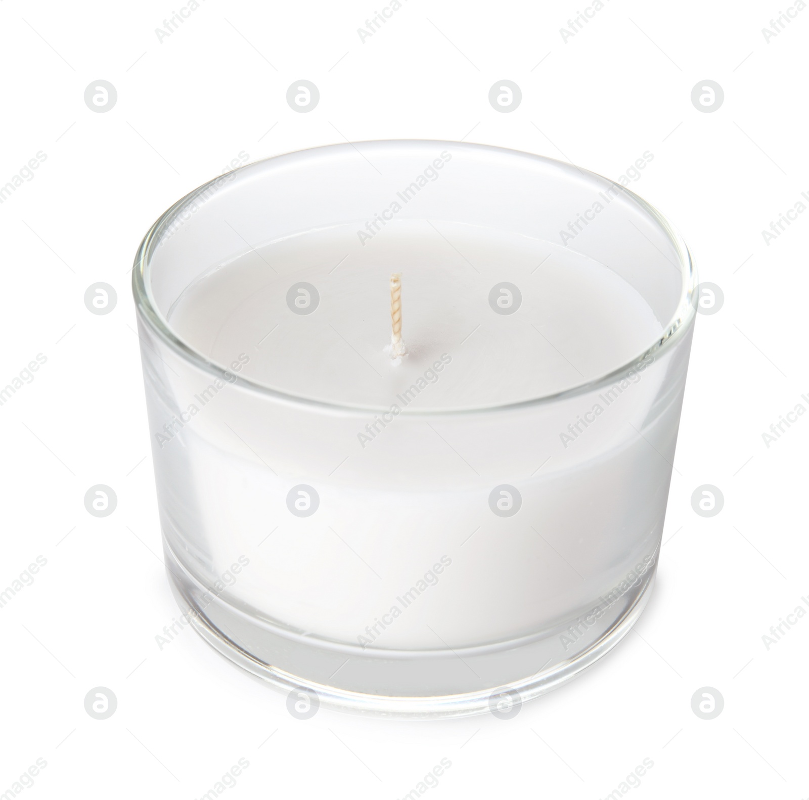 Photo of Candle in glass holder on white background