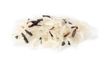 Photo of Mix of brown and polished rice isolated on white