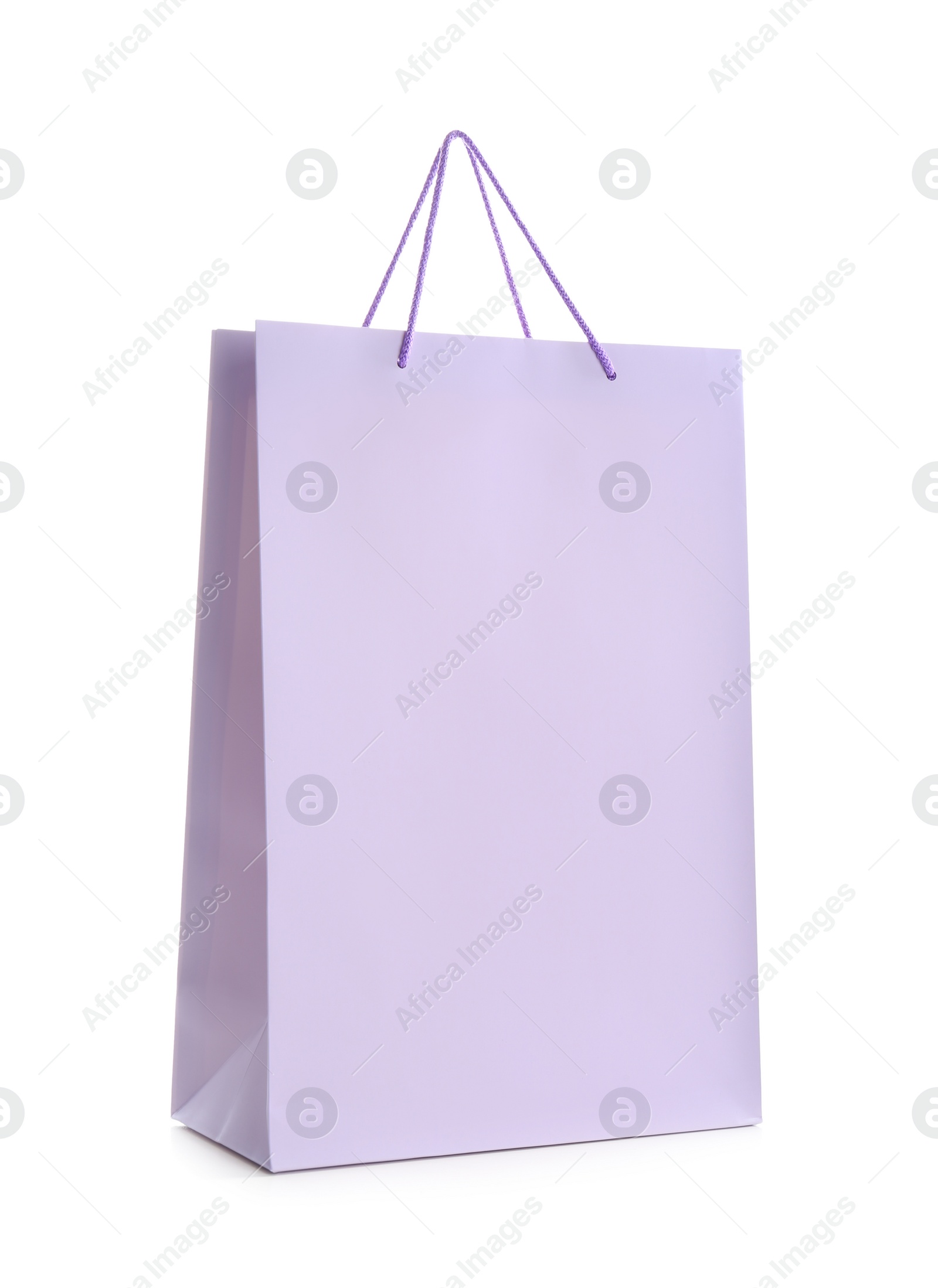 Photo of Lilac paper shopping bag isolated on white