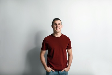 Portrait of handsome man on white background