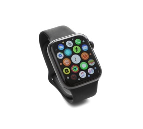 Image of MYKOLAIV, UKRAINE - SEPTEMBER 19, 2019: Apple Watch with home screen isolated on white