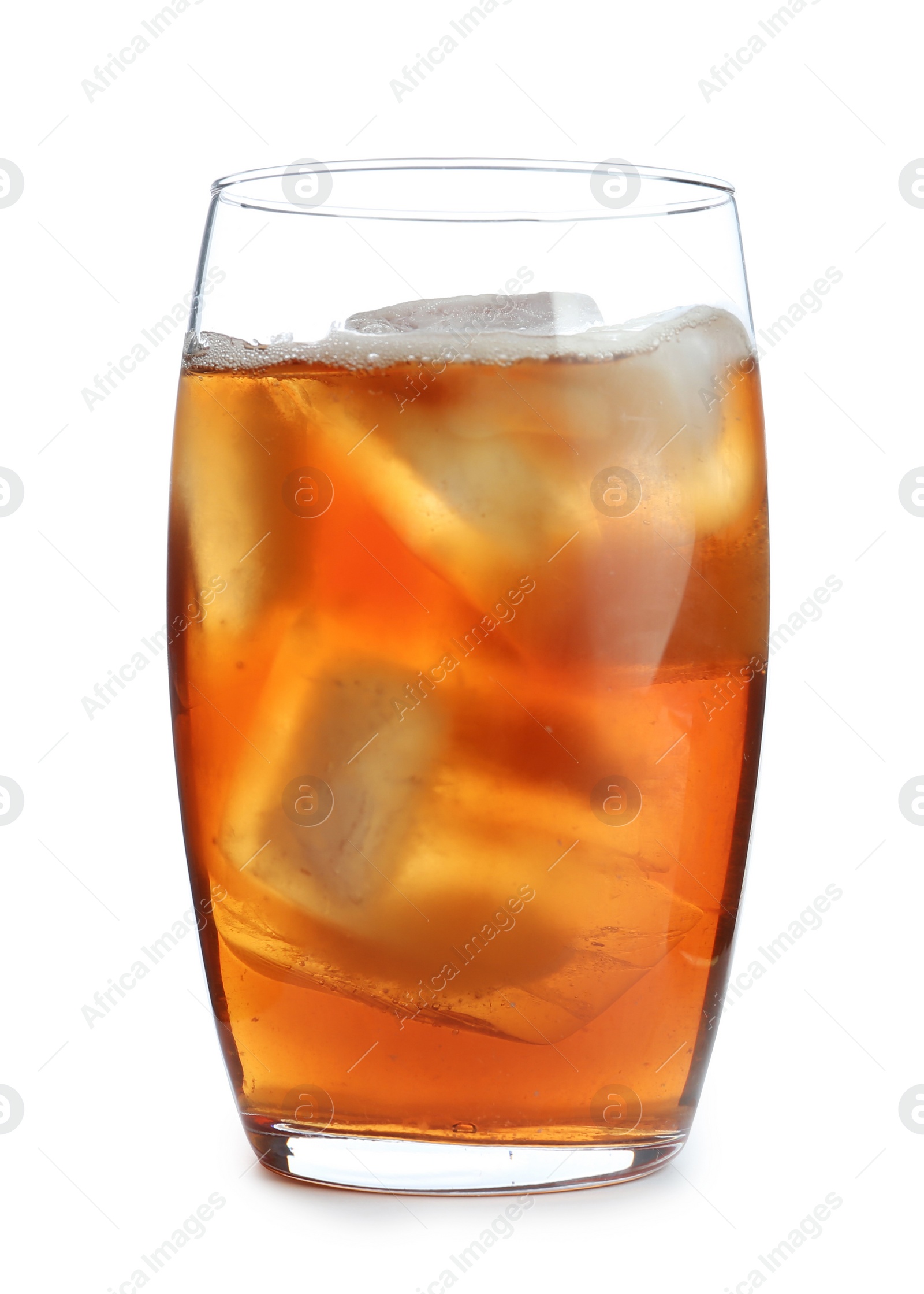 Photo of Glass of refreshing iced tea on white background