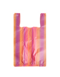 Photo of Stack of plastic bags isolated on white, top view