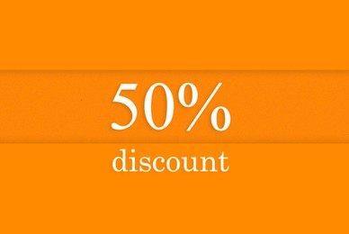 Illustration of Inscription 50 percent discount on orange background, illustration