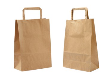 Image of Two paper bags on white background, collage