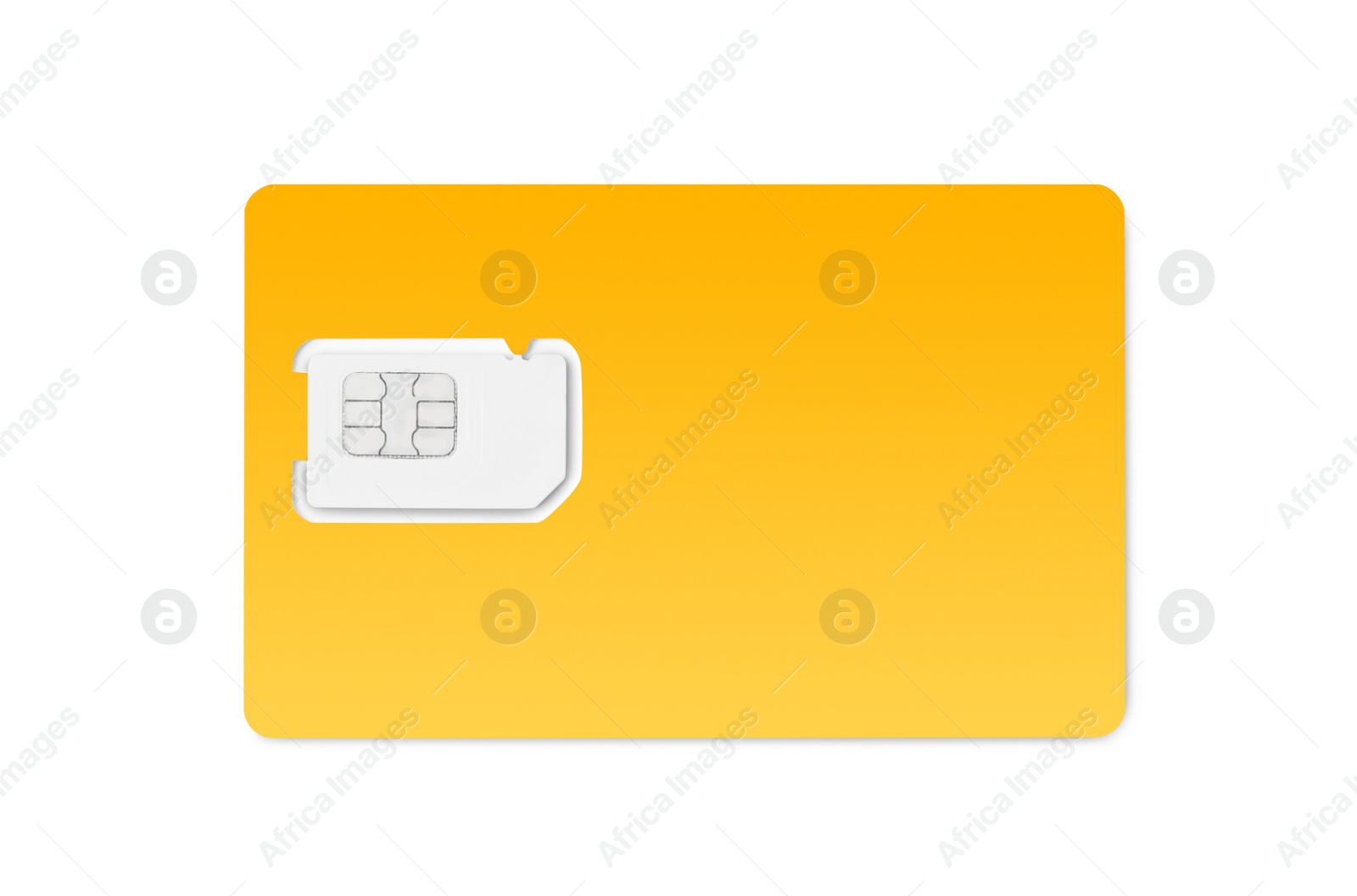 Photo of Modern yellow SIM card isolated on white, top view