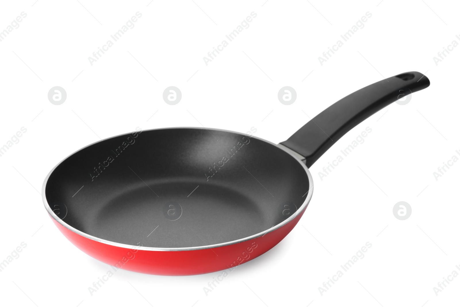 Photo of Modern red frying pan isolated on white