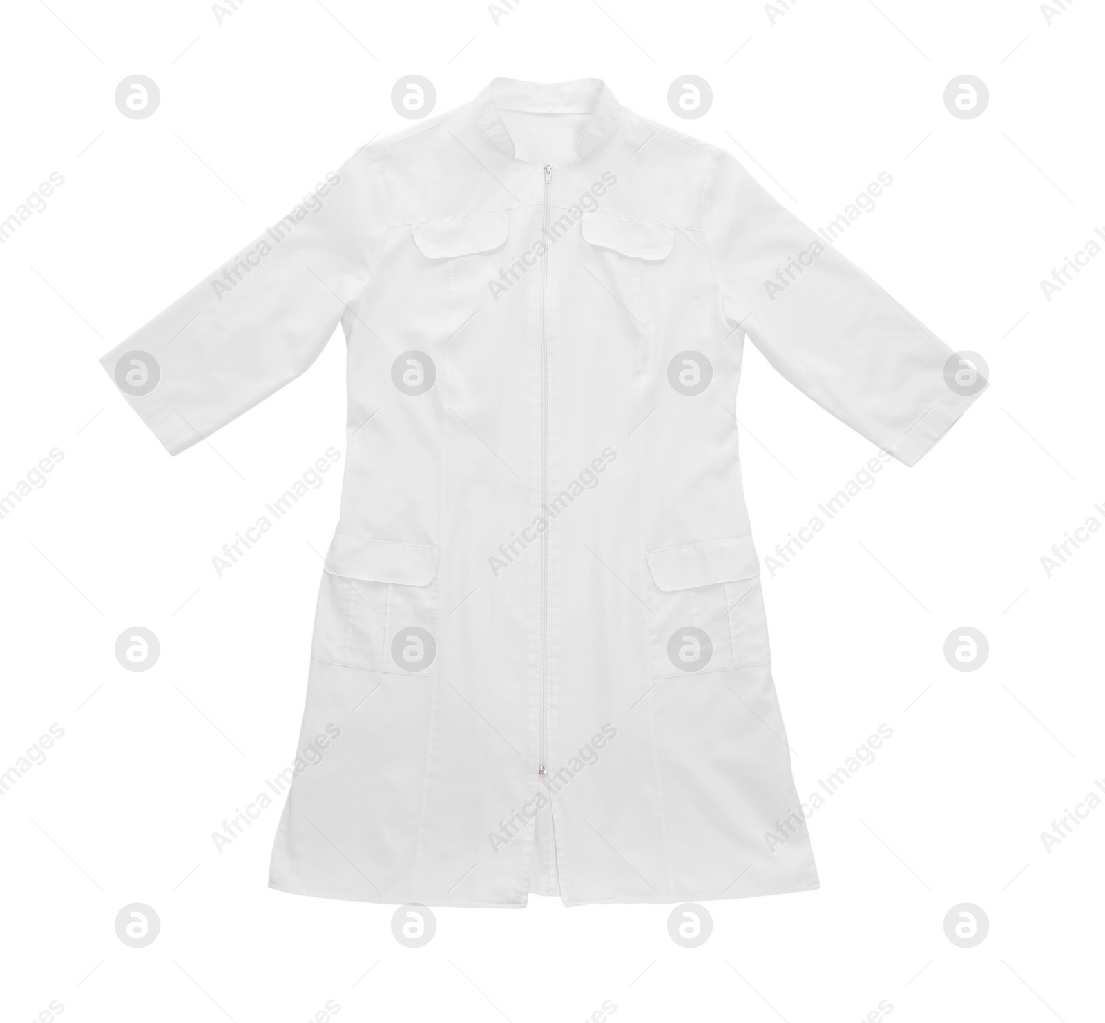 Photo of Medical uniform isolated on white, top view. Professional work clothes