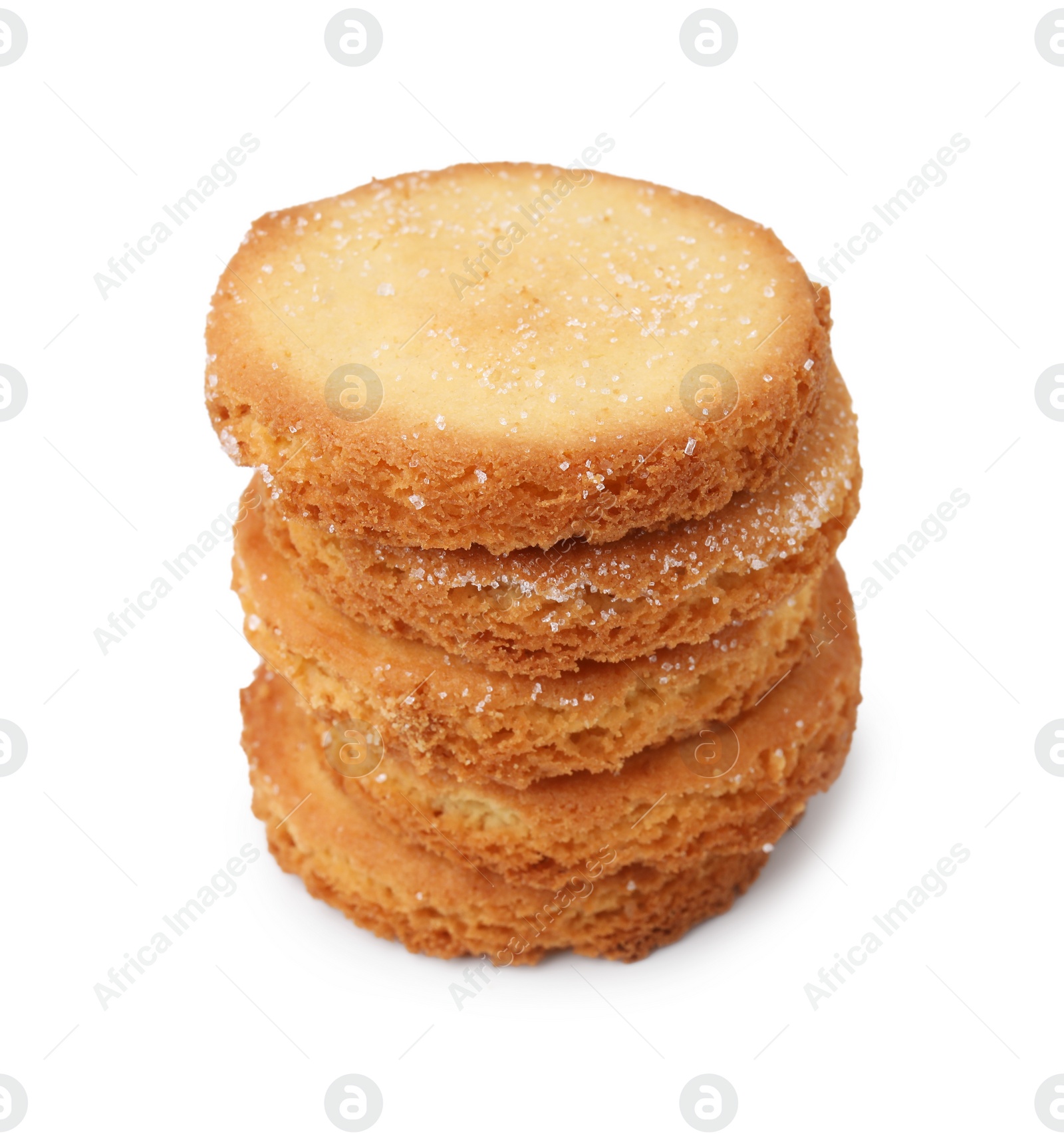 Photo of Stacked tasty sugar cookies isolated on white