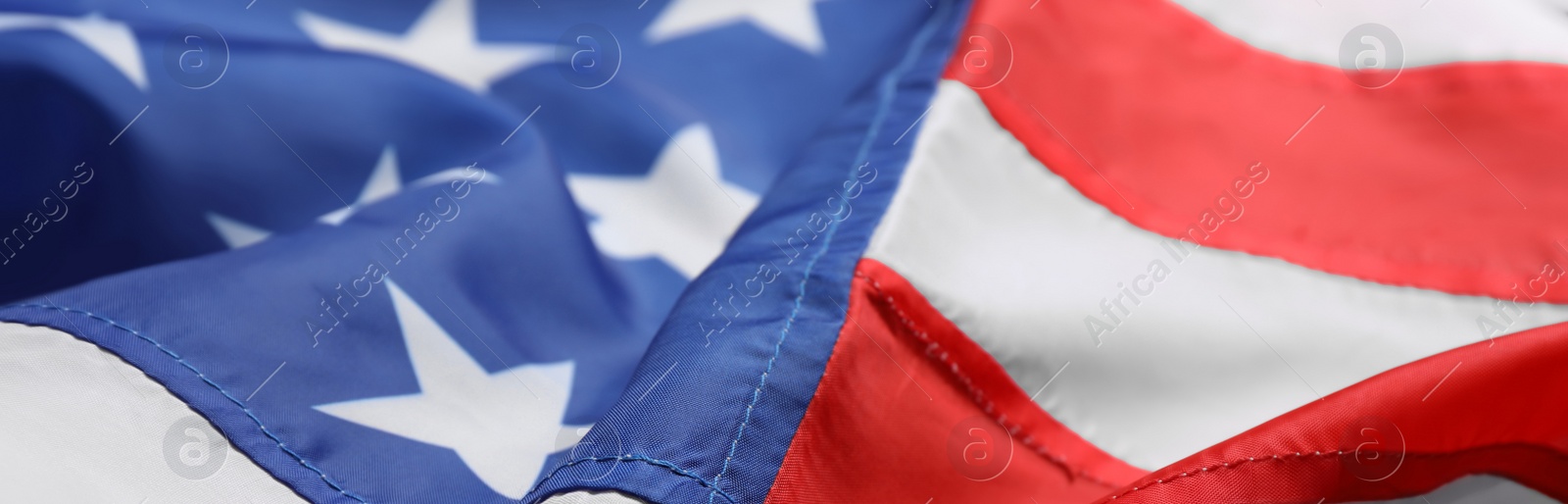 Image of National American flag as background, closeup. Banner design