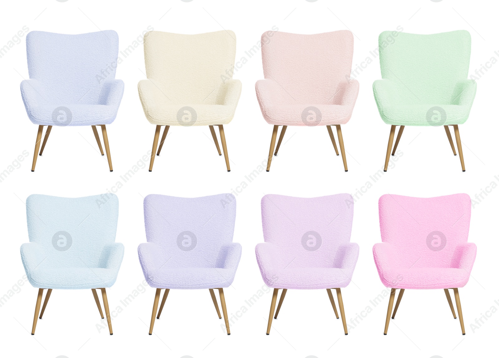 Image of Different colorful armchairs isolated on white, set