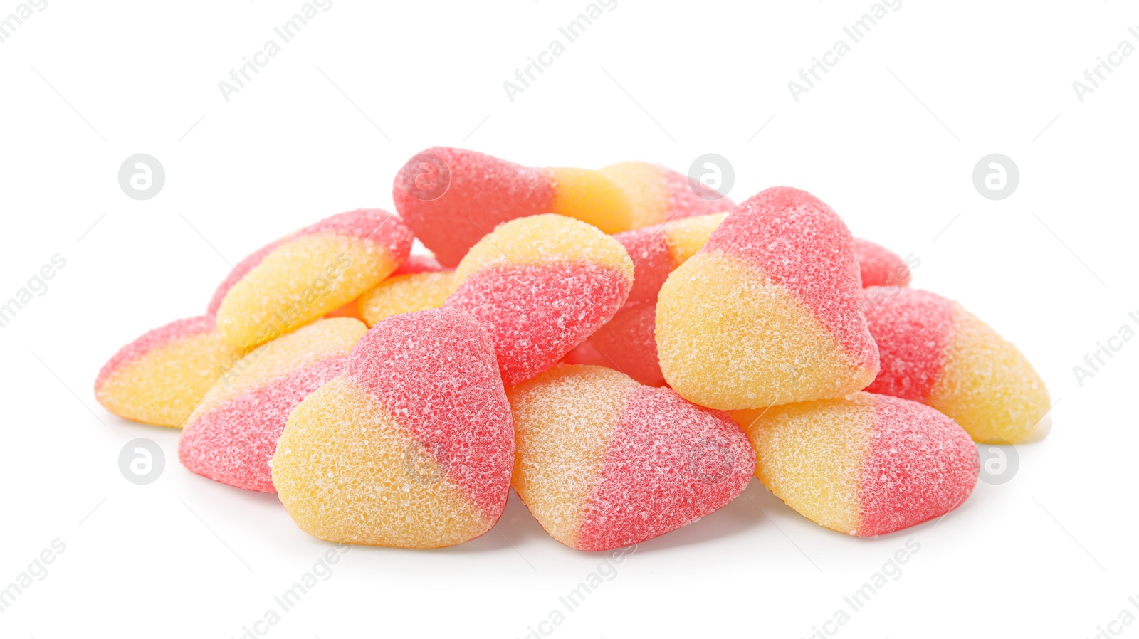 Photo of Pile of tasty colorful jelly candies on white background