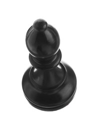 Photo of Black wooden chess bishop isolated on white