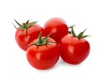 Fresh ripe red tomatoes on white background