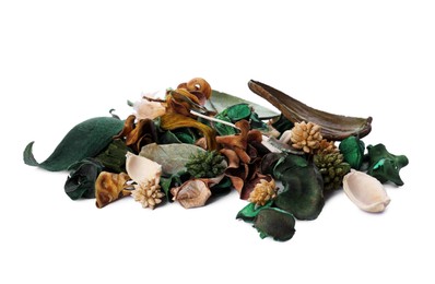 Pile of scented potpourri on white background